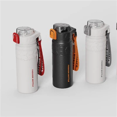 تنکے کے ساتھ ٹاپ سٹینلیس سٹیل اسپورٹ واٹر بوتل پلٹائیں